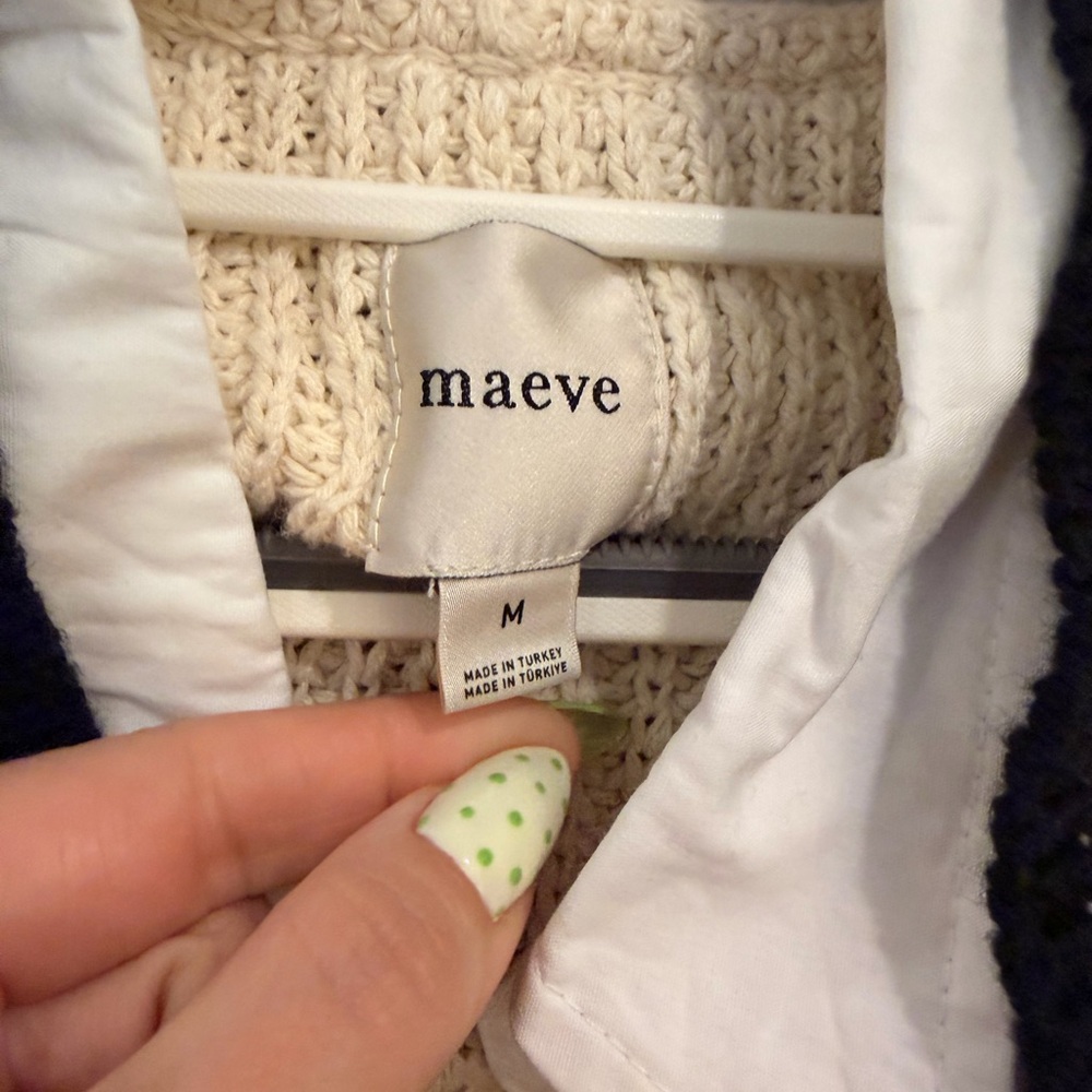 Maeve Cream Cable Knit Vest with Black Trim and Gold Buttons - Picture 2 of 3